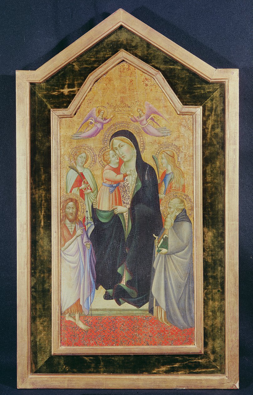 Madonna és Child Enthroned (tempera aranyozott alaplapon) alkotó: Agnolo Gaddi