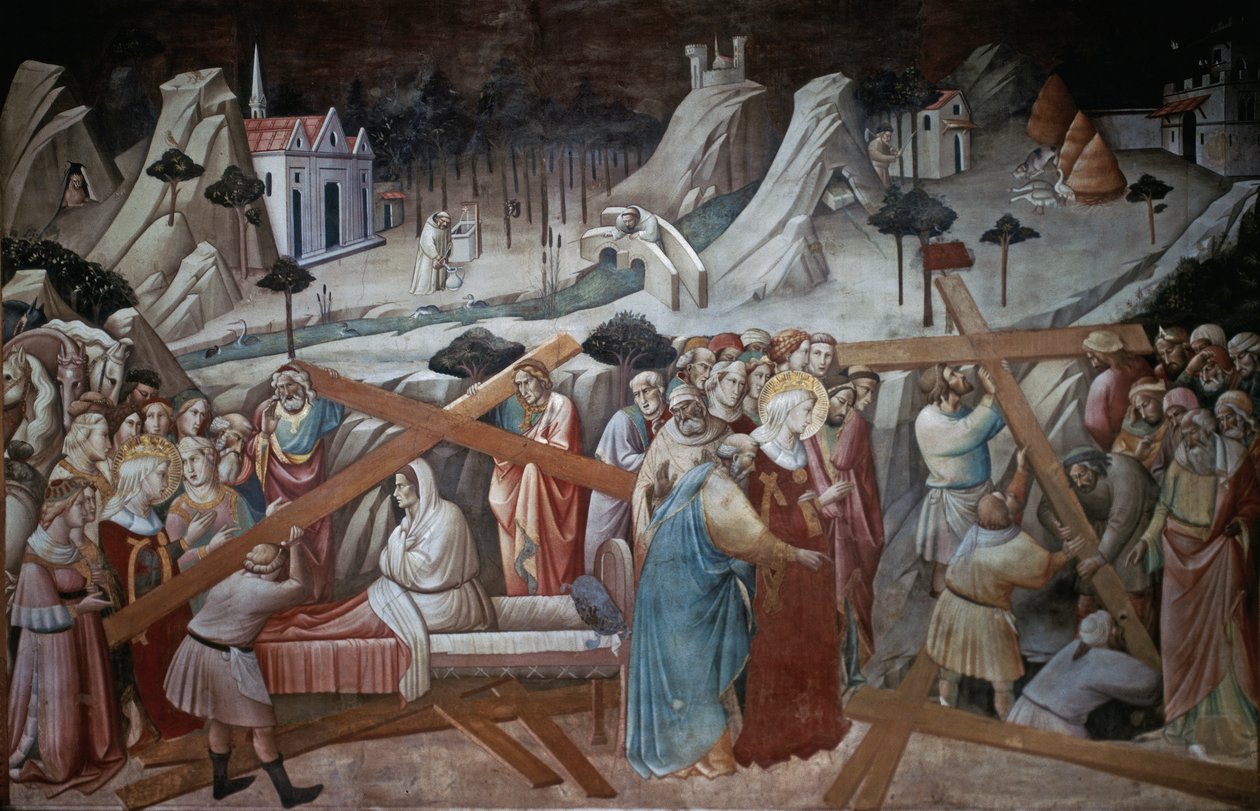 Szent Ilona ás, hogy megtalálja az igazi keresztet, Agnolo Gaddi Legend of the True Cross Cycle-ből, a Santa Croce-bazilika kápolnája, Firenze, 1380 körül alkotó: Agnolo Gaddi