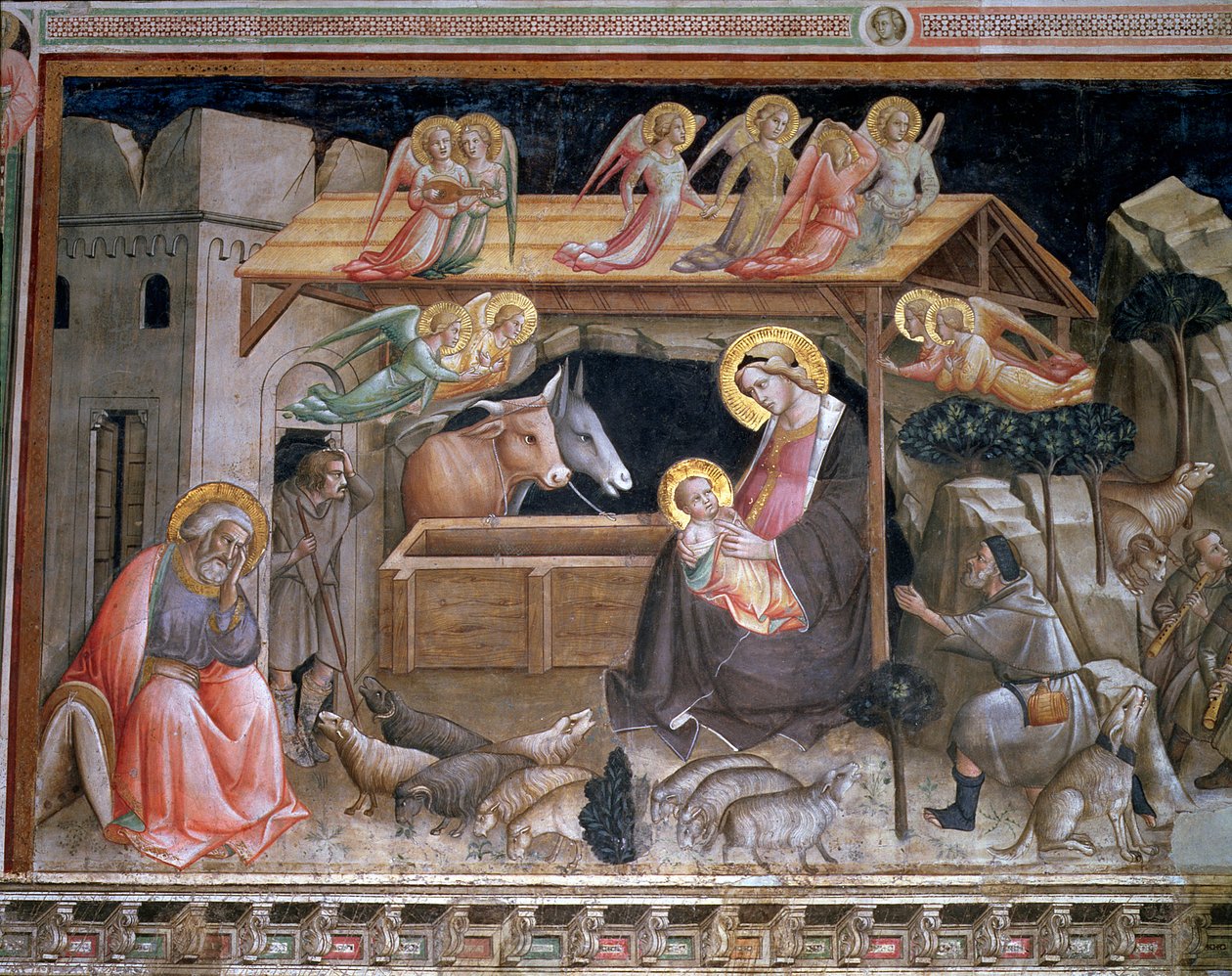 A Születés, részlet a Szűz és a szent öv életéből, a Cappella dell Sacra Cintola-ból alkotó: Agnolo Gaddi