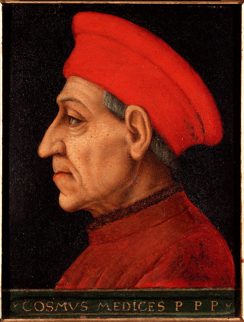 Cosimo (Cosimo de Medici) portréja, az Öreg Medici Cosimo (1389-1464) néven ismert. Allori Angelo di Cosimo dit Bronzino festménye (1503-1572) Medici-Riccardi palota (Medici Riccardi) Firenze alkotó: Agnolo Bronzino