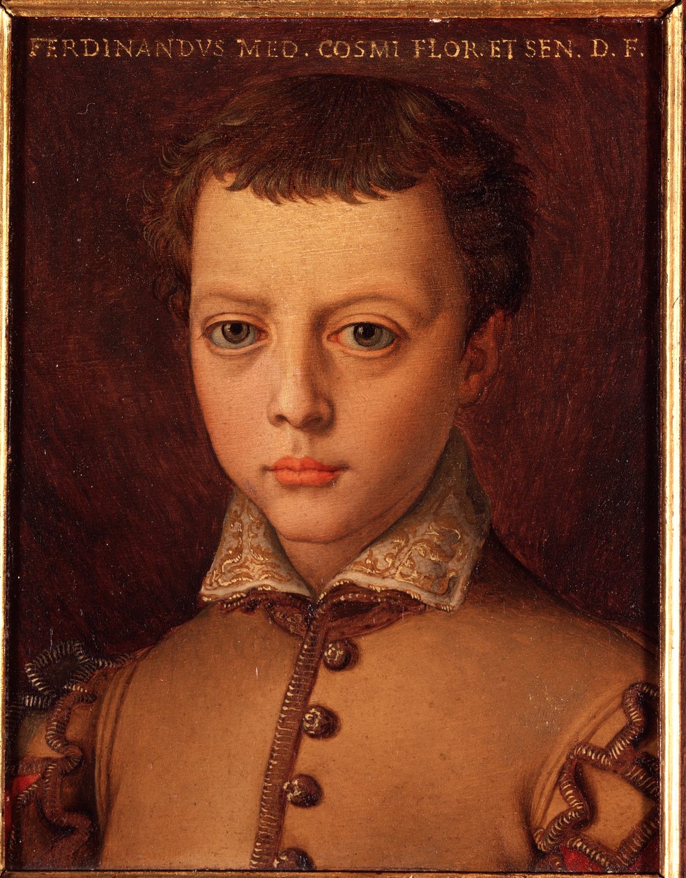 I. Medicis Ferdinánd portréja (Ferdinando I de Medici) (1549-1609) fiatal fiú Allori Angelo di Cosimo dit Bronzino festménye (1503-1572) 16. század V 15x12 cm Palota Medici-Riccardi (Medici Riccardi) Firenze alkotó: Agnolo Bronzino