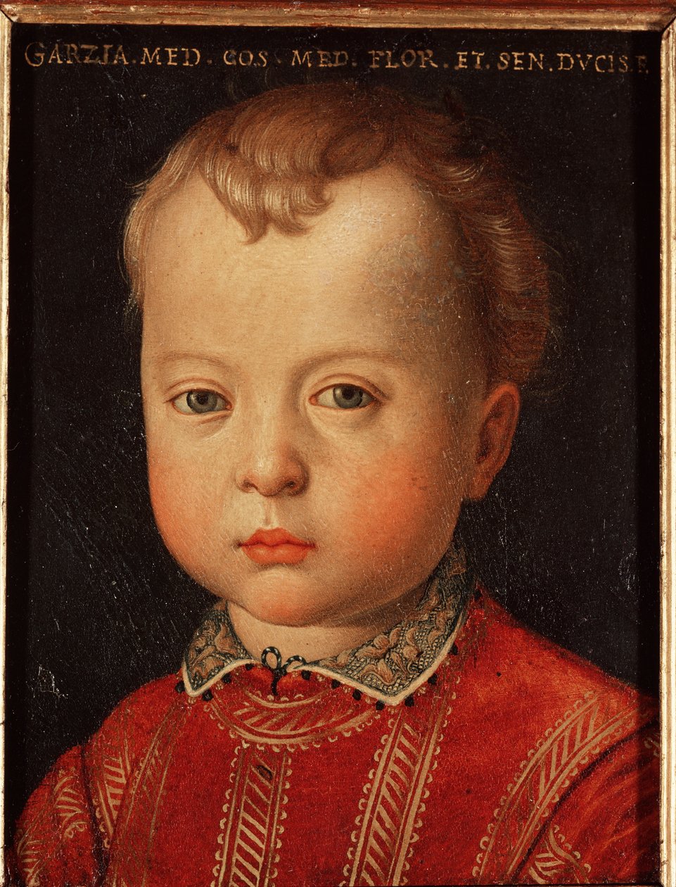 Garzia de Medicis (Garzia de Medici) portréja (1547-1562) Allori Angelo di Cosimo dit Bronzino (1503-1572) gyermekfestménye (1503-1572) 16. század V 15x12 cm Medici-Riccardi palota (Medici Riccardi) Firenze alkotó: Agnolo Bronzino
