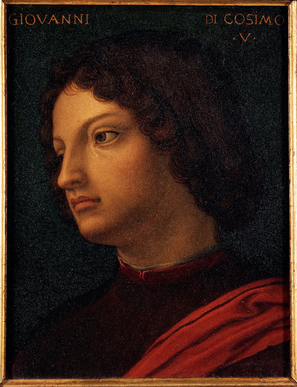 Jean de Medici (Giovanni di Cosimo de Medici) portréja (1421-1463) Allori Angelo di Cosimo dit Bronzino (1503-1572) bankár és mecene festménye (1503-1572) 16. század Mérete 15x12 cm Medici-Riccardi palota (Medici Riccardi) alkotó: Agnolo Bronzino