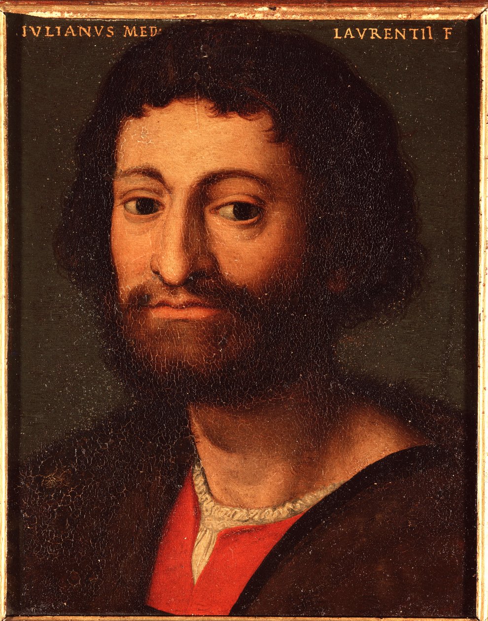 Julien de Medicis (1478-1516) portréja (Giuliano de Medici) Nemours hercege Allori Angelo di Cosimo dit Bronzino festménye (1503-1572) - 16. század V 15x12 cm Medici-Riccardi palota (Medici Riccardi) Firenze alkotó: Agnolo Bronzino