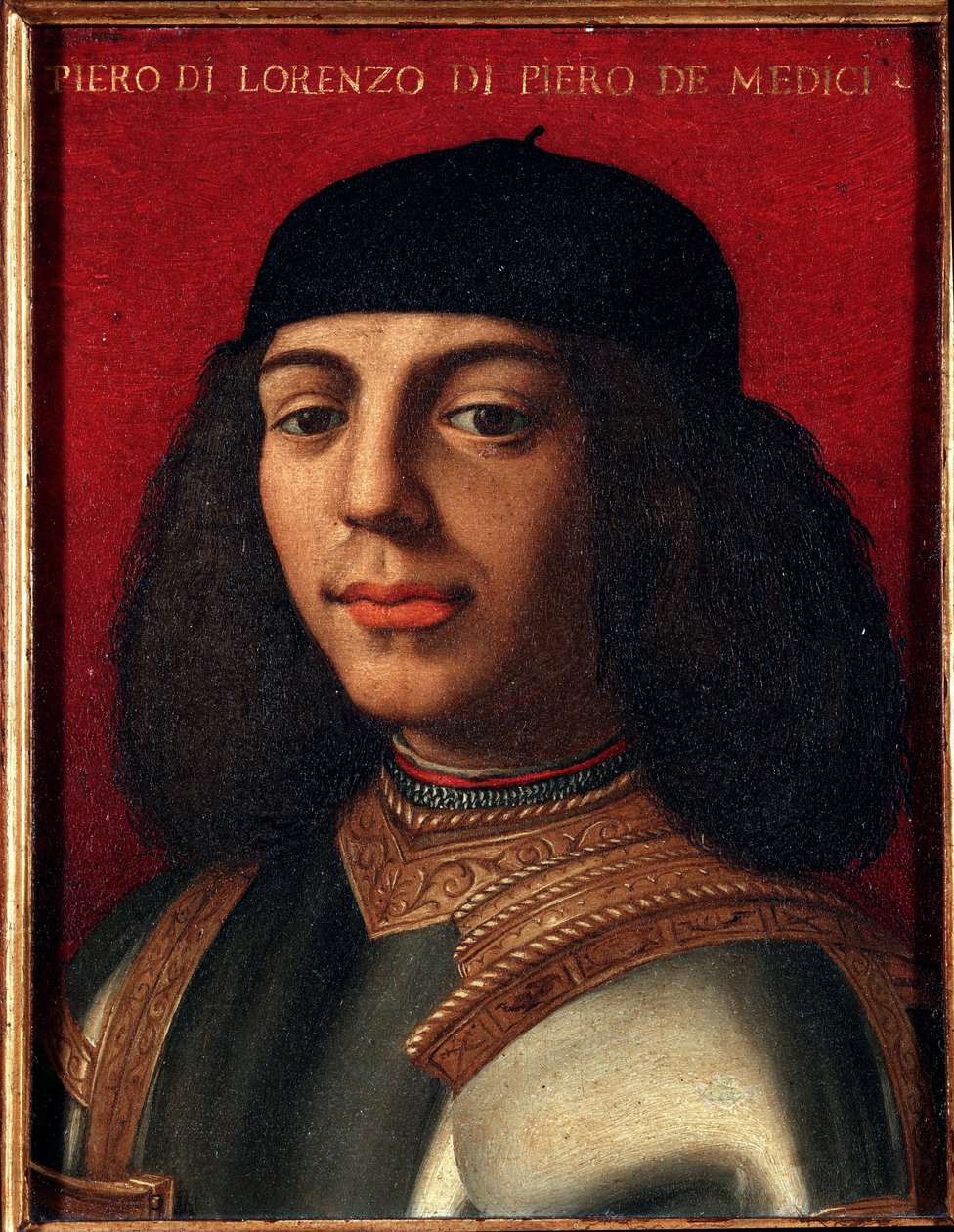 II. Medici Péter (1472-1503) portréja, olasz politikus és katona, Laurent fia, Agnolo Allori csodálatos festménye, a Bronzino (1503-1572), olaj, réz Mérete 15x1 cm M Palazzo alkotó: Agnolo Bronzino