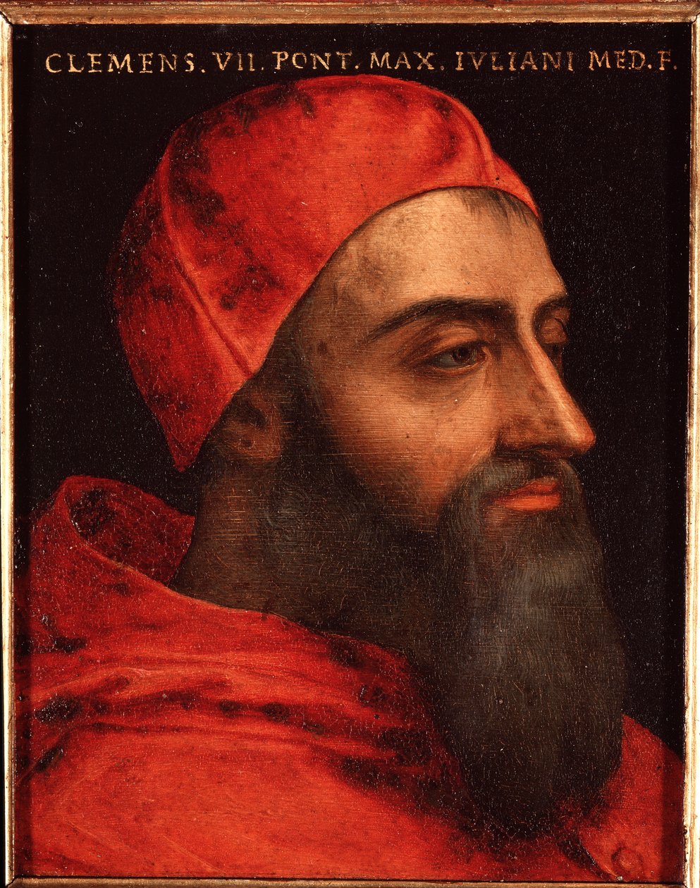 VII. Kelemen pápa (Clemente) portréja (Jules de medicis ou giulio de medici) (1478-1534) Allori Angelo di Cosimo dit Bronzino (1503-1572) festménye - 16. század Mérete 15x12 cm Palota Medici-Riccardi (Medic Florecei Riccardi) alkotó: Agnolo Bronzino