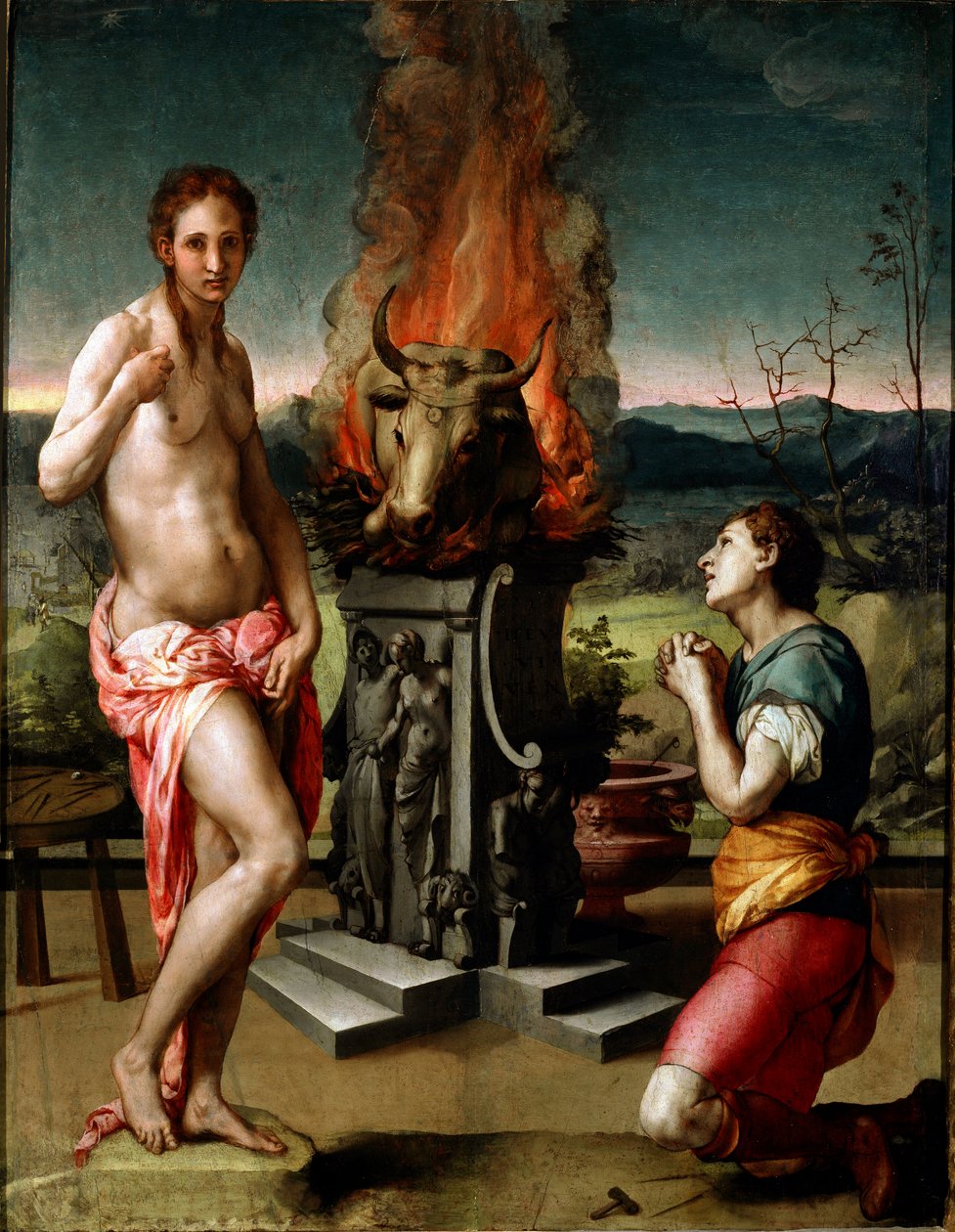 Pygmalion és Galatee (vagy Galathee) festménye Agnolo di Cosimo di Mariano in Il Bronzino (1502-1572) 1529-1530 V. 81x63 cm Firenze, Galleria degli Uffizi (Uffizi Múzeum) alkotó: Agnolo Bronzino