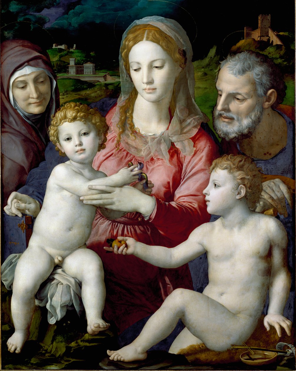 A Szent Család Szent Annával és Szent János gyermekkel Agnolo di Cosimo dit Bronzino (1503-1572) festménye 1550 V. 124,5x99,5 cm Kunsthistorisches Museum Vienna alkotó: Agnolo Bronzino