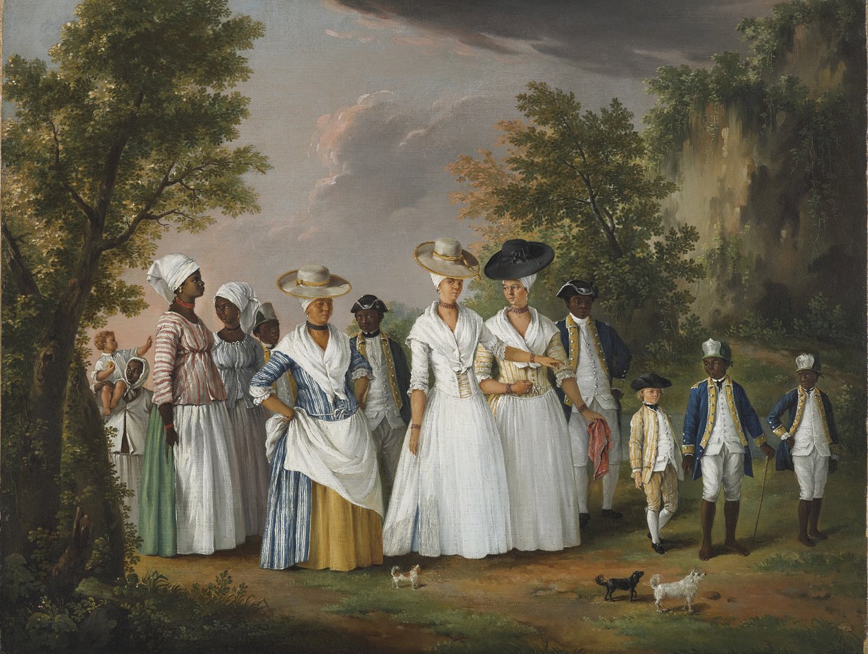Színes szabad nők gyermekeikkel és szolgáikkal egy tájban, 1770-1796 alkotó: Agostino Brunias