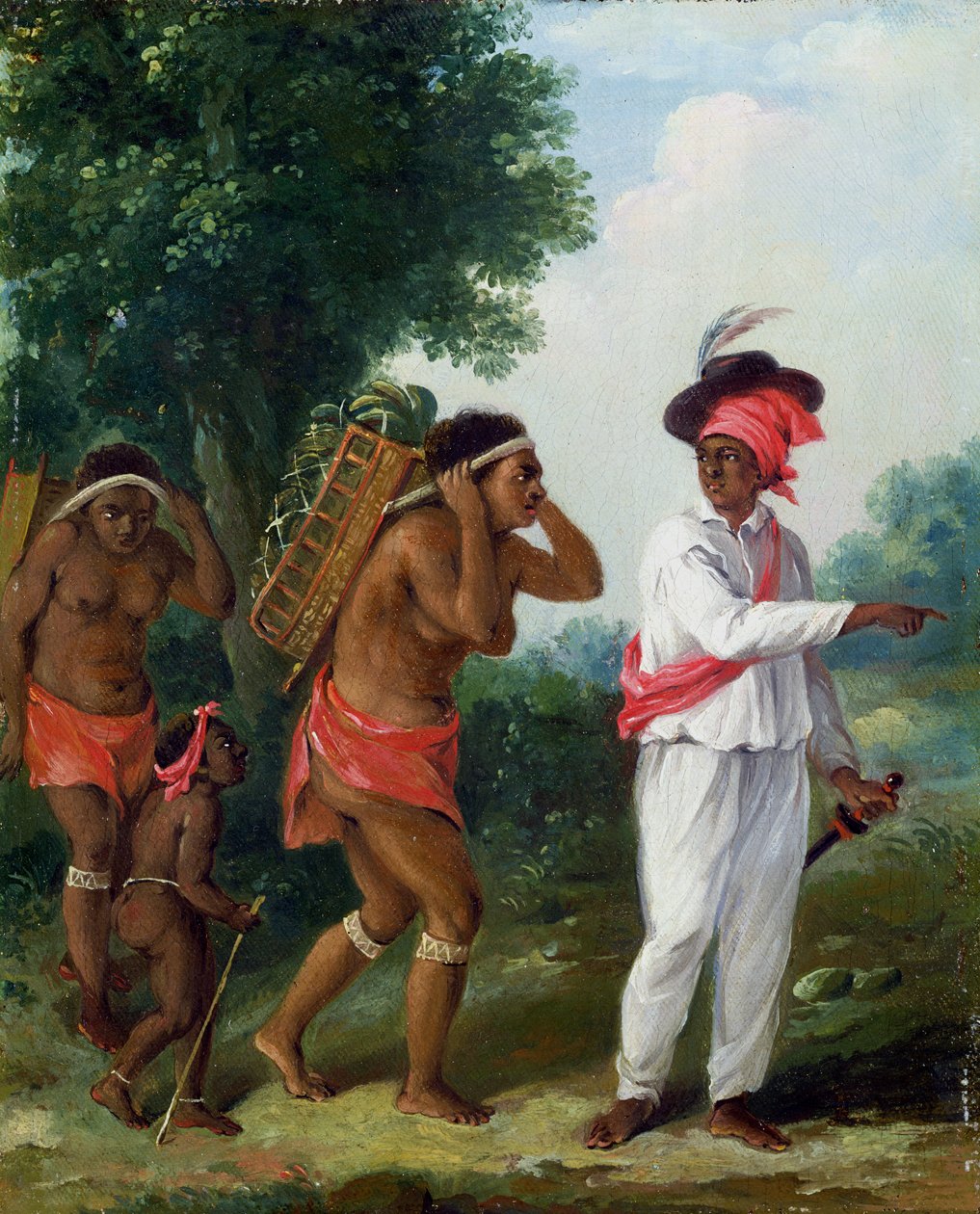 Nyugat-indiai színesbőrű férfi, két karibi nőt irányít egy gyermekkel, 1780 körül alkotó: Agostino Brunias