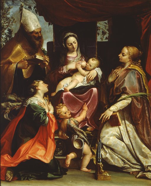 Madonna gyermekkel és szentekkel alkotó: Agostino Carracci