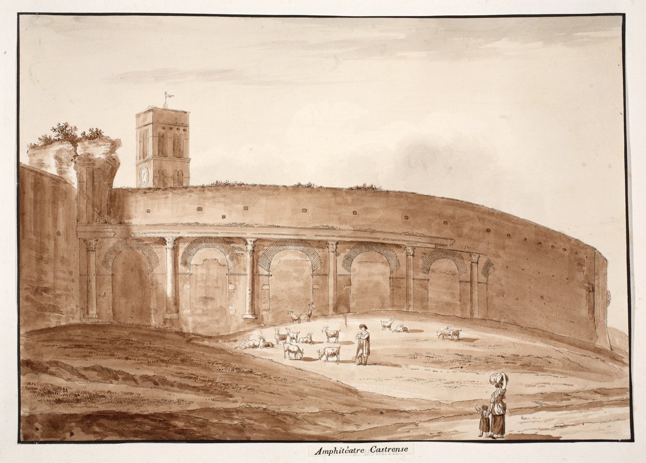 Amphitheatrum Castrense, 1833 (rézkarc barna mosással) alkotó: Agostino Tofanelli