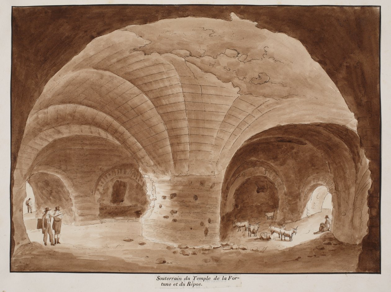 A Szerencse és Pihenés Templomának alagsora, 1833 (barna mosással készült rézkarc) alkotó: Agostino Tofanelli