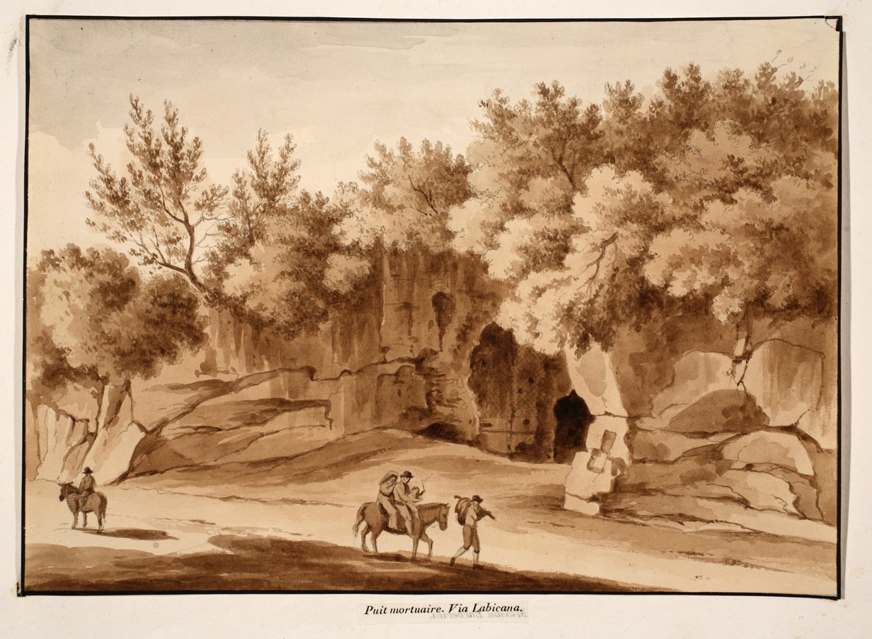Sírkamra, Via Labicana, 1833 (rézkarc barna mosással) alkotó: Agostino Tofanelli