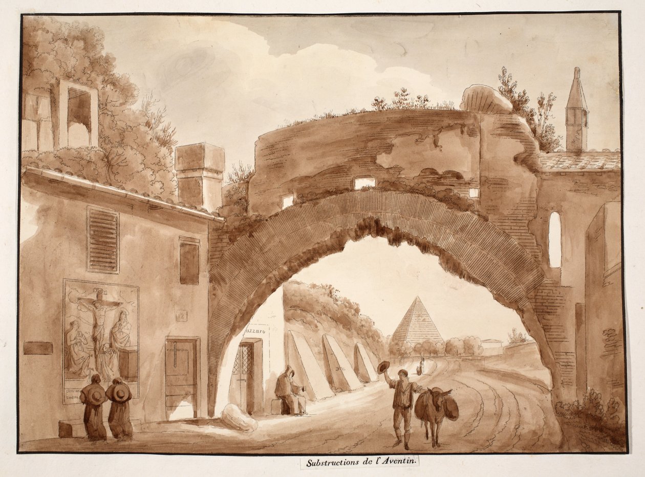 Az Aventinus alapjai, 1833 (metszet, barna mosás) alkotó: Agostino Tofanelli