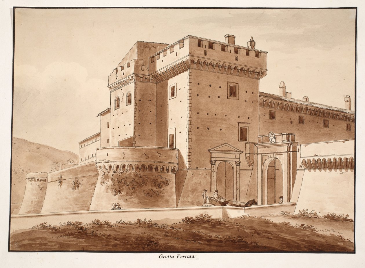 Grotta Ferrata, 1833 (rézkarc barna mosással) alkotó: Agostino Tofanelli
