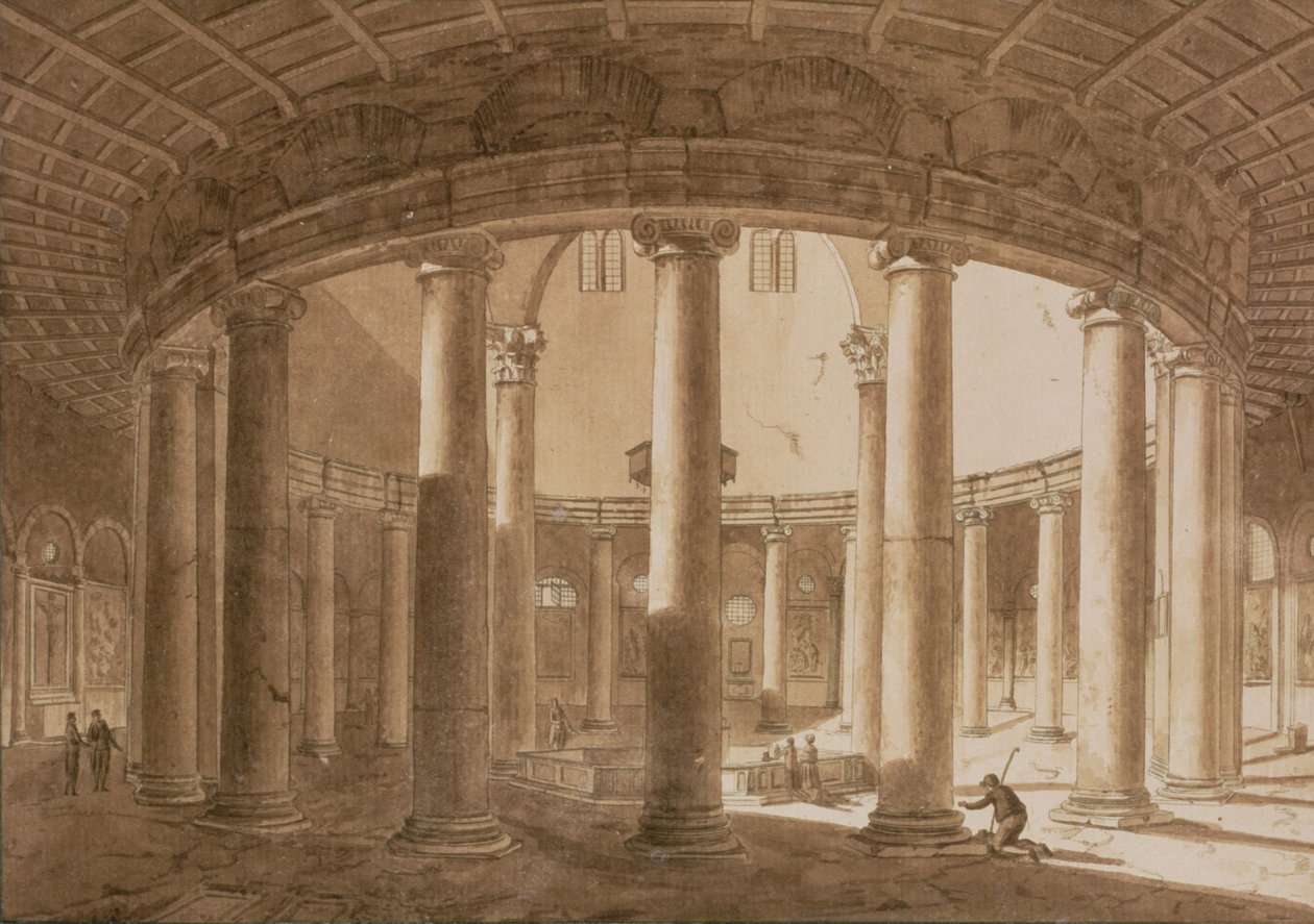 A római Claudius templom belseje, 1800 körül (toll és szépia mosás papíron) alkotó: Agostino Tofanelli