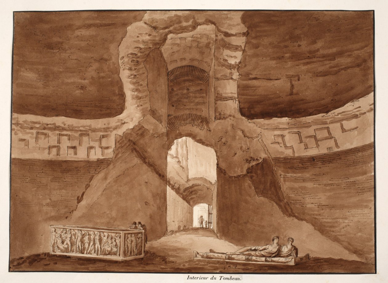 Alexander Severus sírjának belseje, 1833 (metszet barna mosással) alkotó: Agostino Tofanelli