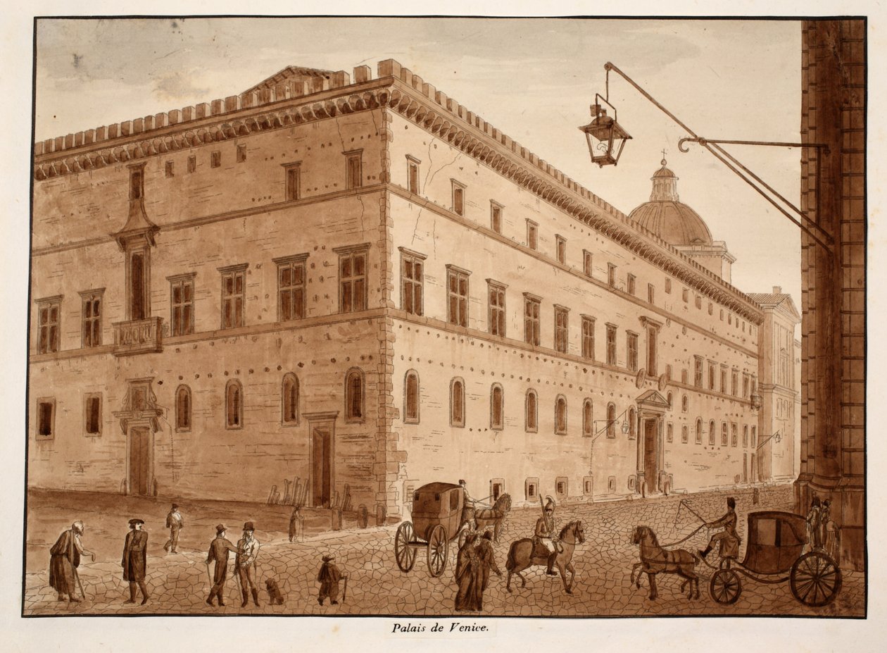 Palazzo di Venezia, 1833 (rézkarc barna mosással) alkotó: Agostino Tofanelli