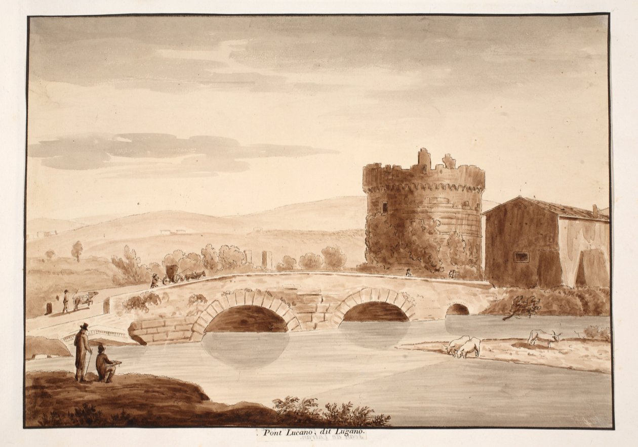 Ponte Lucano, vagy Lugano, 1883 (barna mosással maratott) alkotó: Agostino Tofanelli