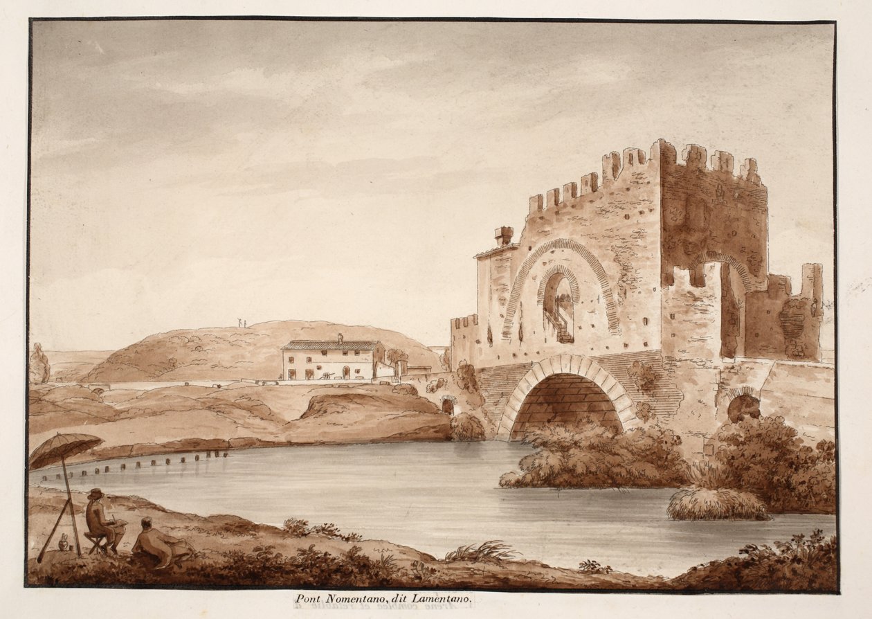 Ponte Nomentano, vagy Lamentano, 1833 (barna mosással maratott) alkotó: Agostino Tofanelli