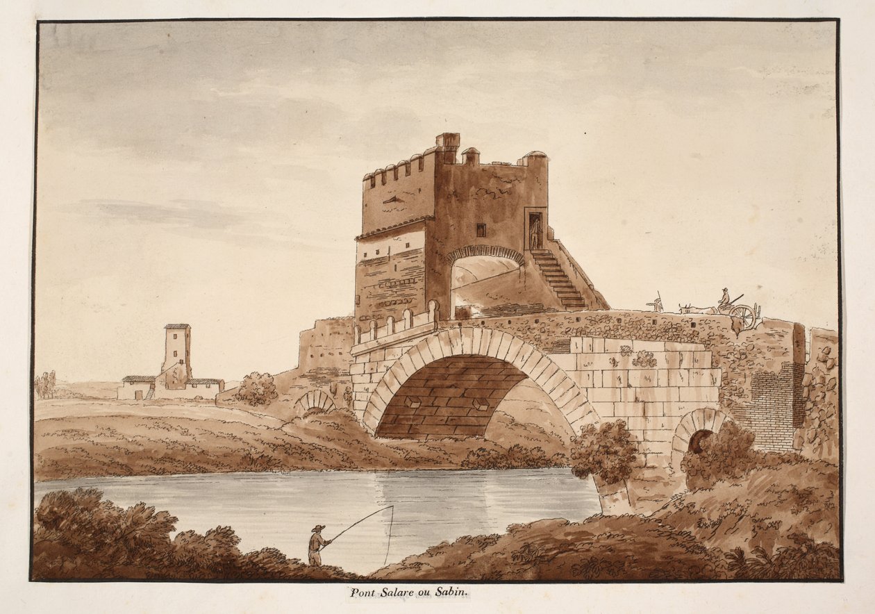 Ponte Salario, vagy Sabine, 1833 (metszet barna mosással) alkotó: Agostino Tofanelli
