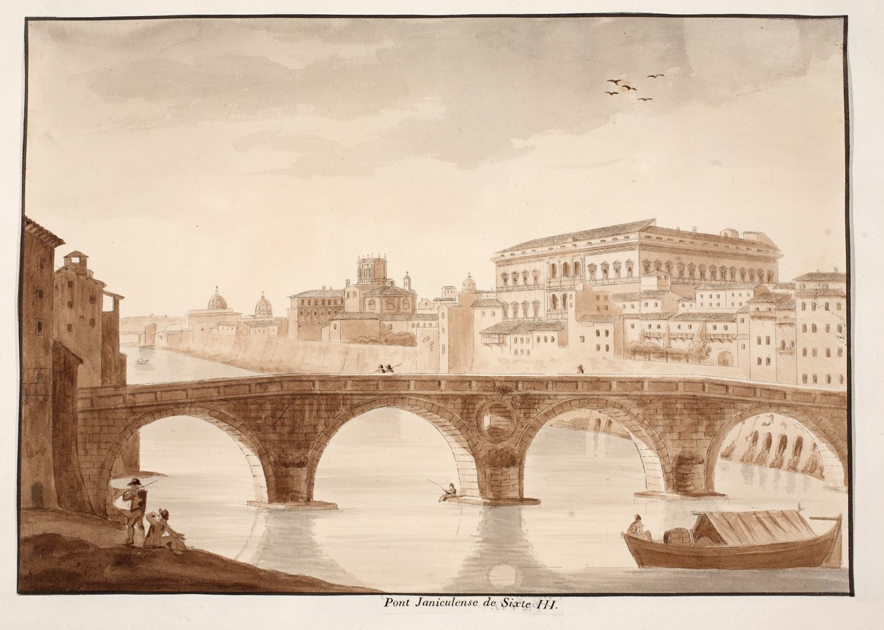 Ponte Sisto, 1833 (rézkarc barna mosással) alkotó: Agostino Tofanelli