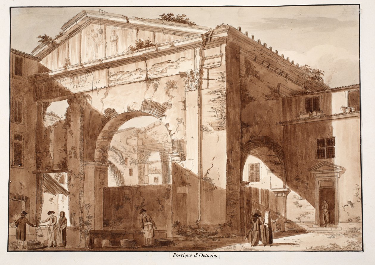 Octavia portikusza, 1833 (metszet barna mosással) alkotó: Agostino Tofanelli