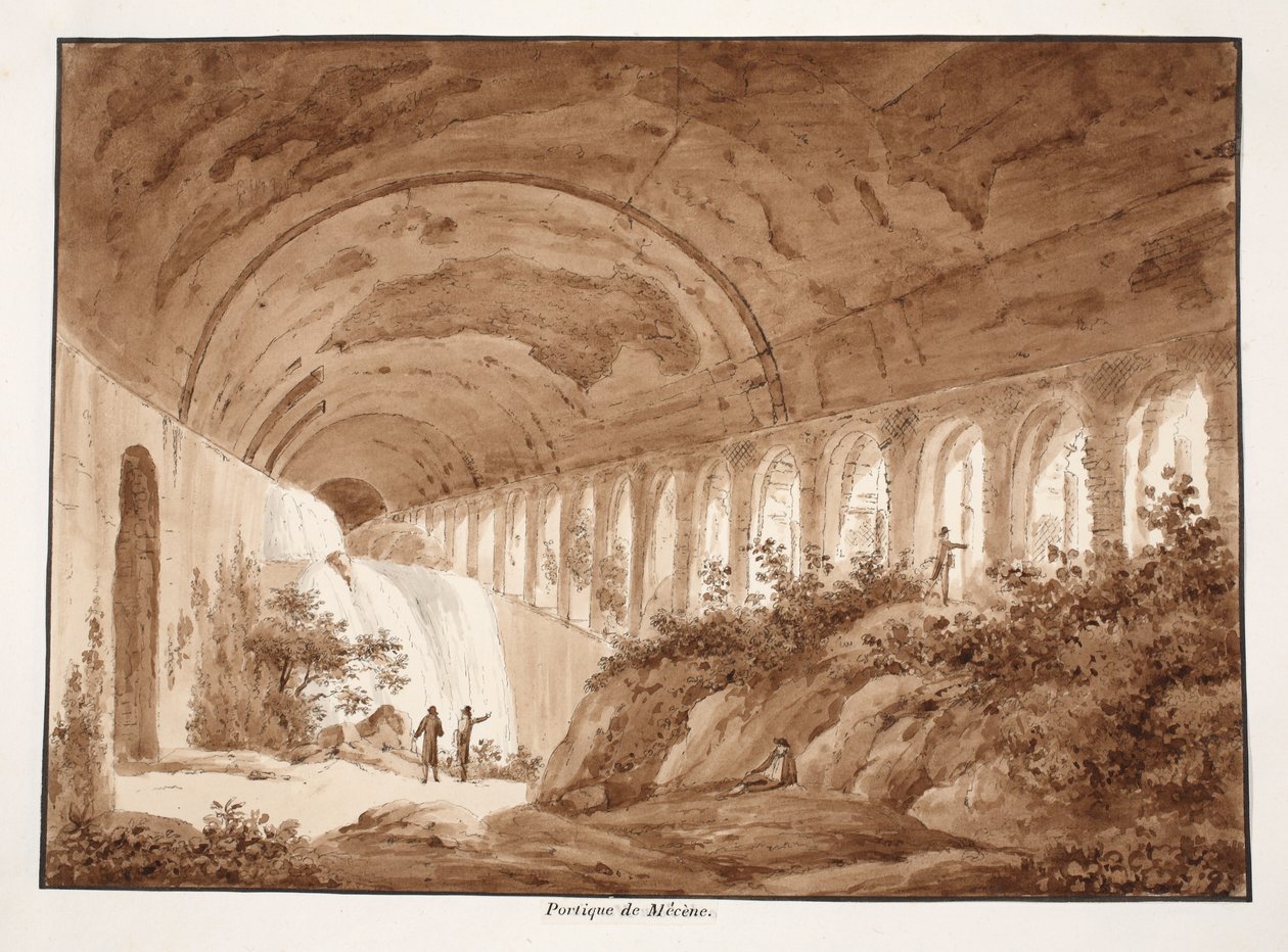 A Villa Maecenas portikusa, 1833 (barna mosással készült rézkarc) alkotó: Agostino Tofanelli