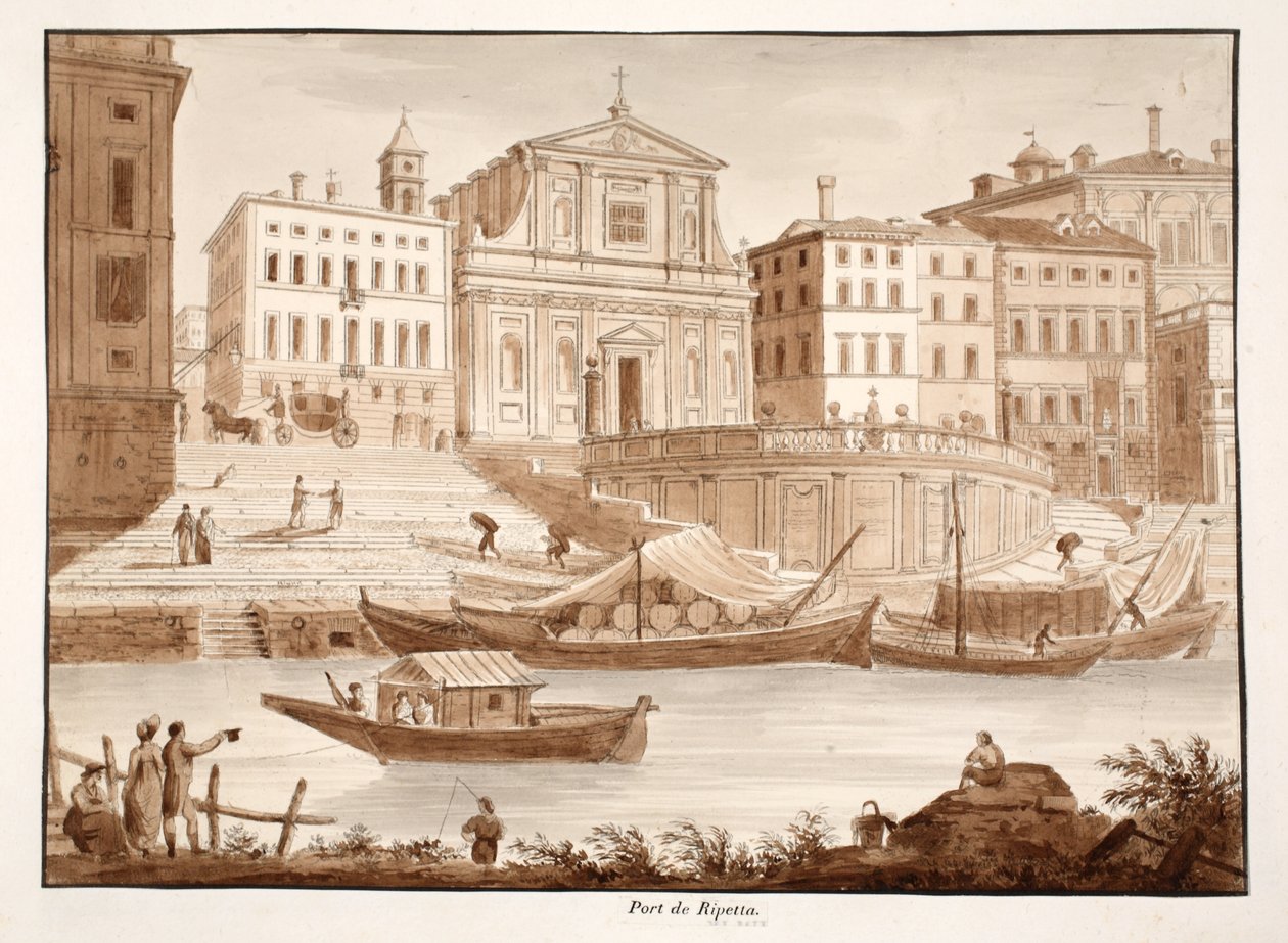 Porto di Ripetta, 1833 (metszet barna mosással) alkotó: Agostino Tofanelli