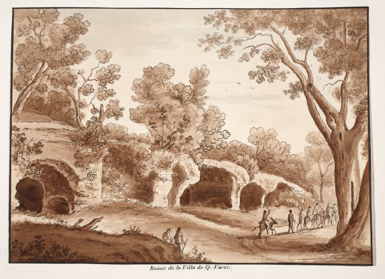 Quintilius Varus villájának romjai, 1833 (barna mosással készült rézkarc) alkotó: Agostino Tofanelli