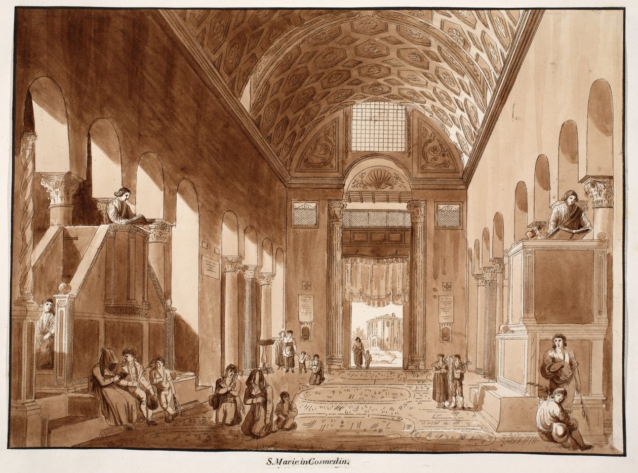 Santa Maria in Cosmedin, 1833 (metszet barna mosással) alkotó: Agostino Tofanelli