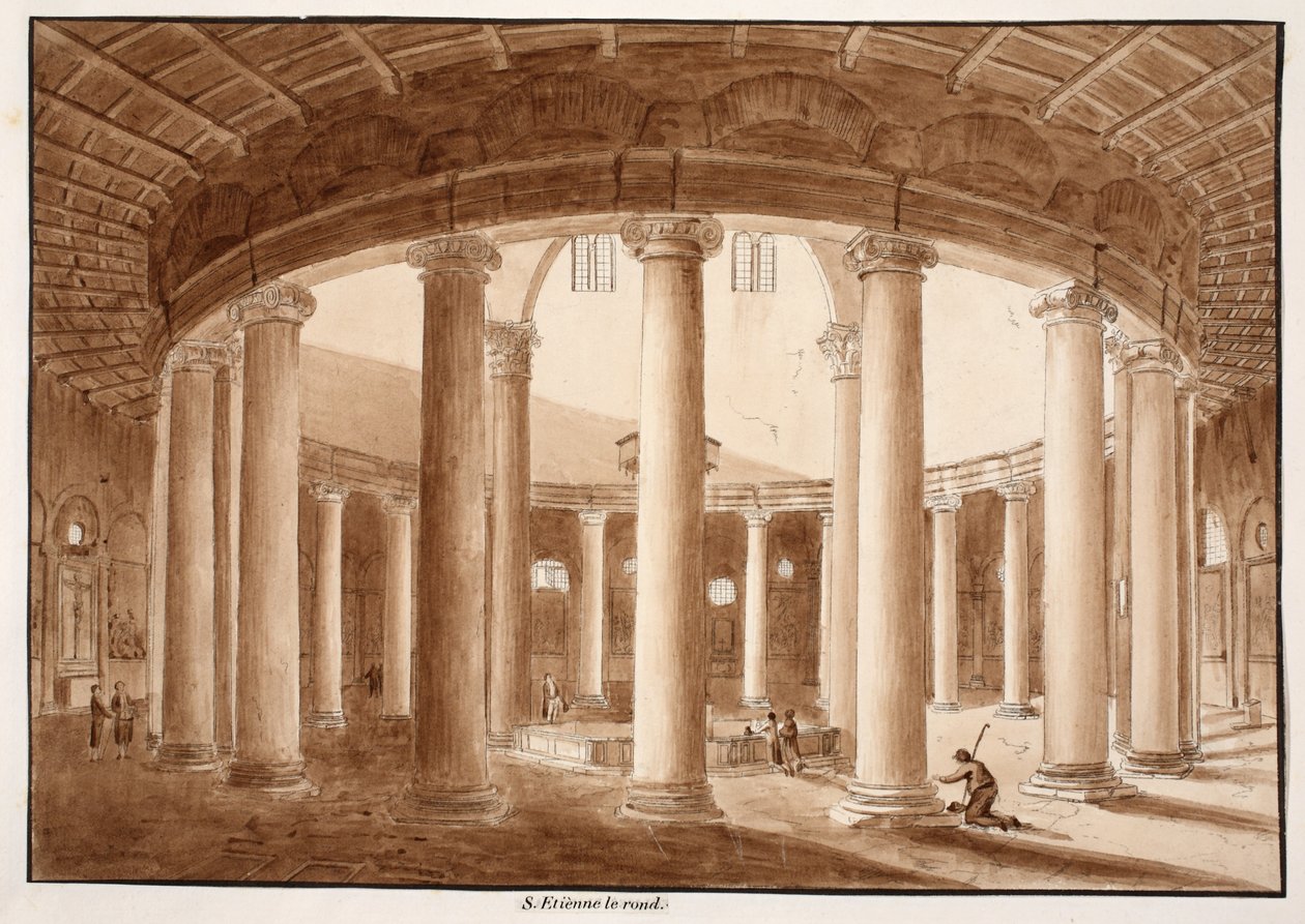 Santo Stefano Rotondo, 1833 (rézkarc barna mosással) alkotó: Agostino Tofanelli