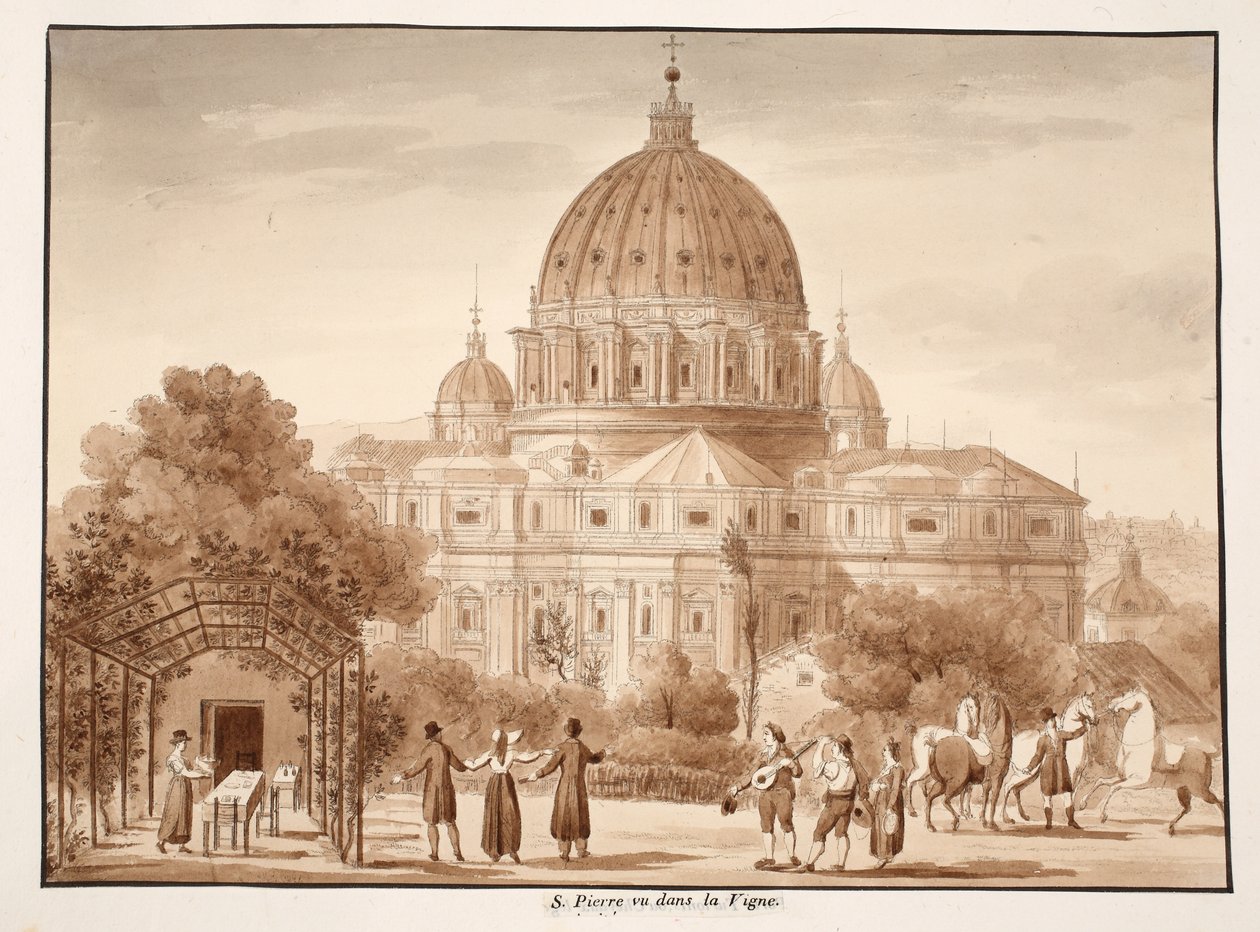 Szent Péter szőlőskertről nézve, 1833 (barna mosású rézkarc) alkotó: Agostino Tofanelli