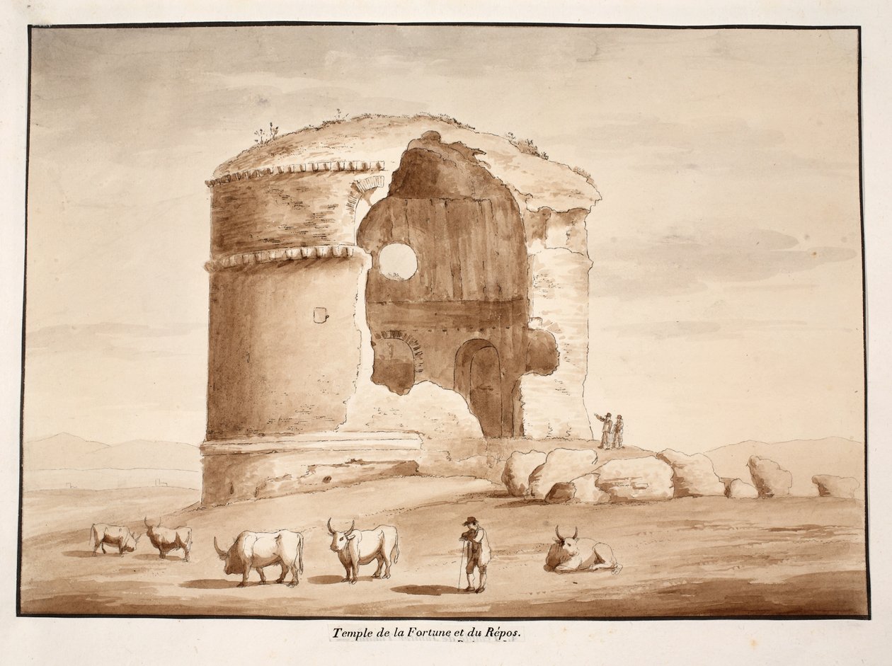 Szerencse és pihenés temploma, 1833 (barna mosással készült rézkarc) alkotó: Agostino Tofanelli