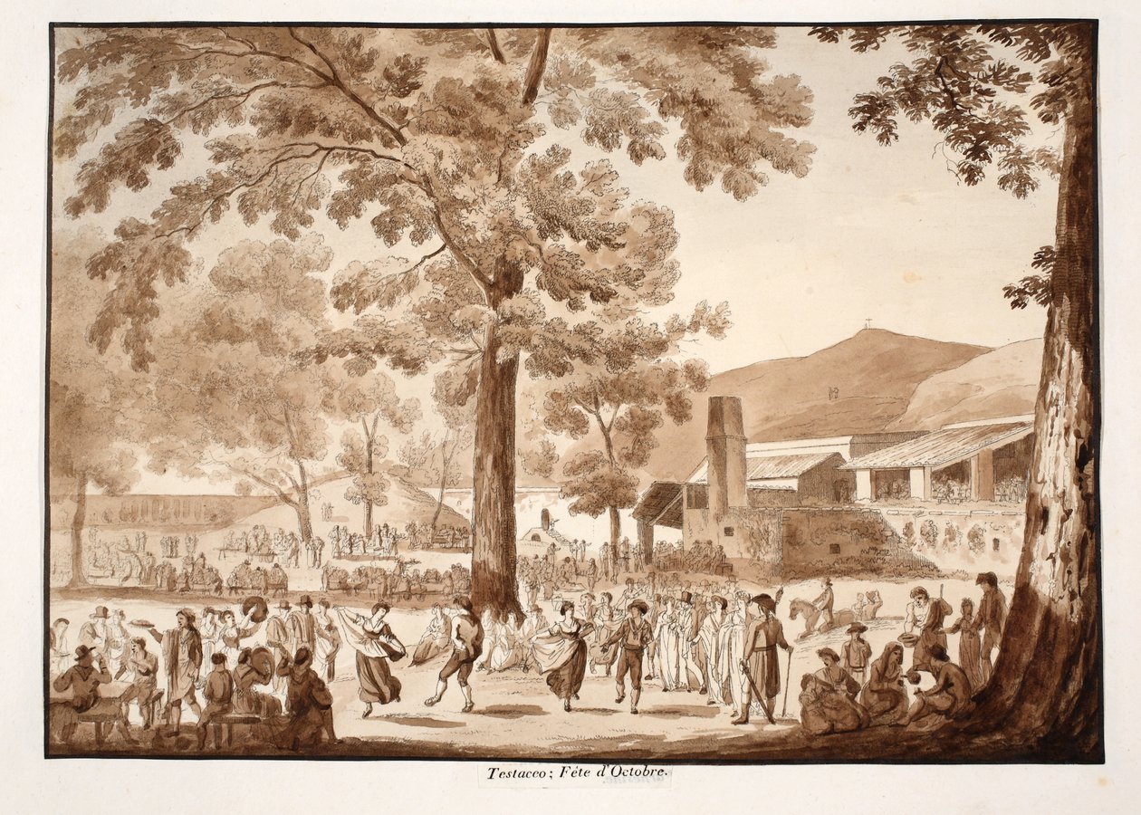 Testaccio: Októberi Fesztivál, 1833 (rézkarc barna mosással) alkotó: Agostino Tofanelli
