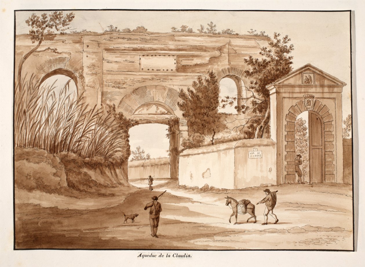 Az Acqua Claudia, 1833 (barna mosással készült rézkarc) alkotó: Agostino Tofanelli