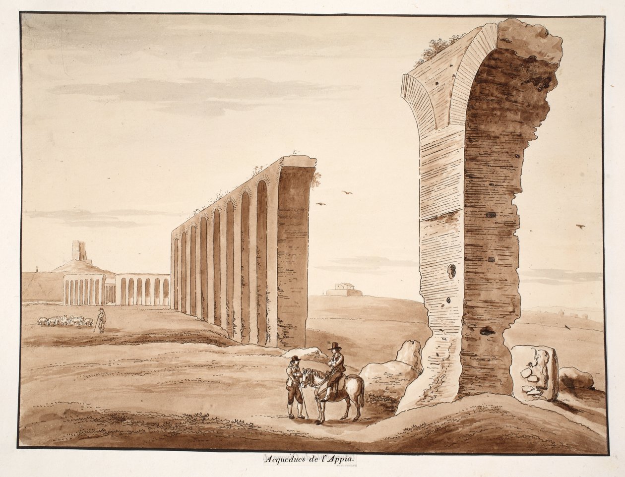 Az Aqua Appia, 1833 (barna mosással maratott) alkotó: Agostino Tofanelli