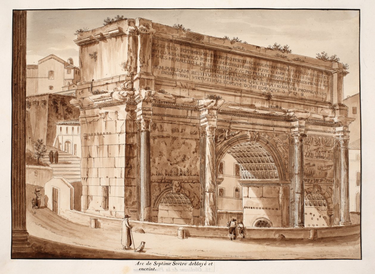 Septimius Severus boltíve, kiásva és fallal körülvéve, 1833 (metszet barna mosással) alkotó: Agostino Tofanelli