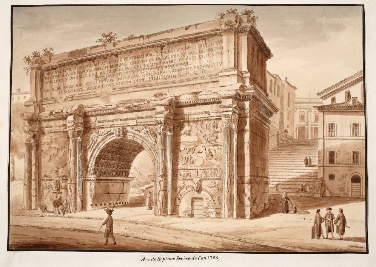 Septimius Severus boltíve az 1788-as évben, 1833 (metszet barna mázolással) alkotó: Agostino Tofanelli