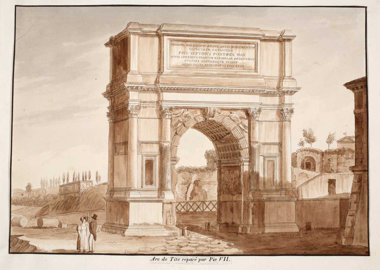 Titusz boltíve, VII. Pius restaurálta, 1833 (barna mosással készült rézkarc) alkotó: Agostino Tofanelli