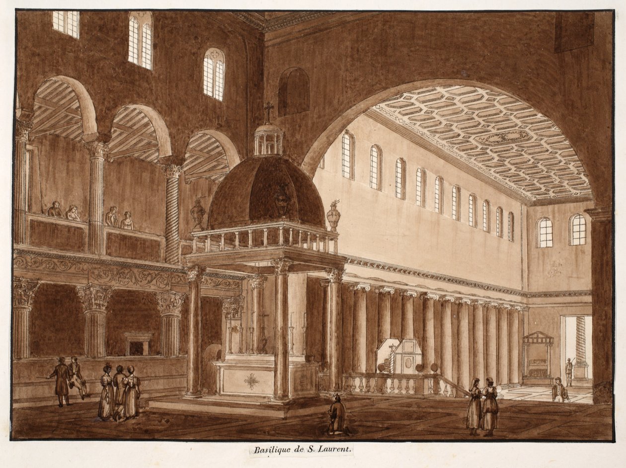 San Lorenzo bazilika, 1833 (barna mosással készült rézkarc) alkotó: Agostino Tofanelli