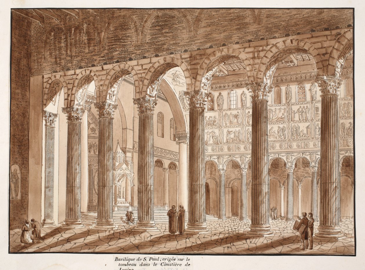 A lucinai temető sírjára épült Szent Pál-bazilika, 1833 (barna mosású rézkarc) alkotó: Agostino Tofanelli