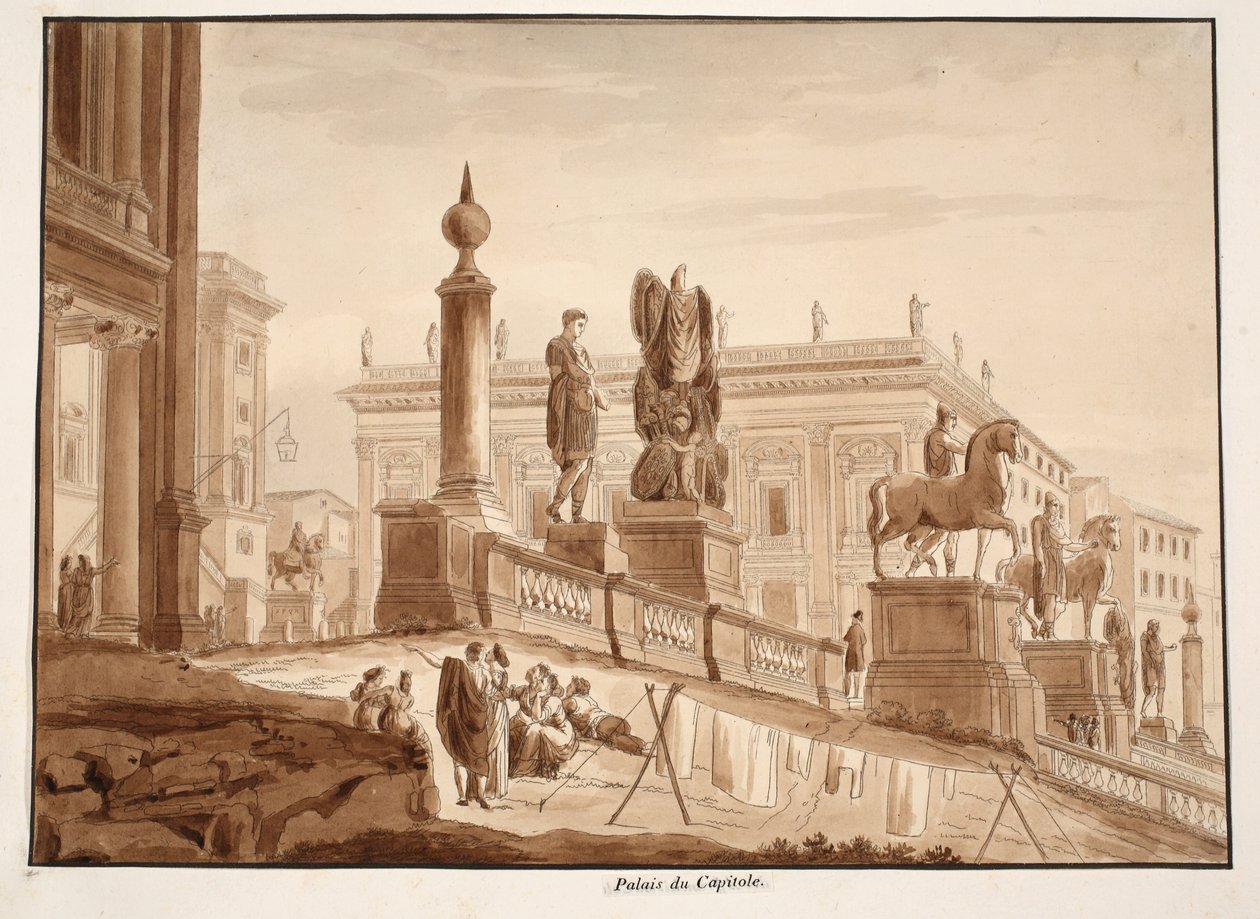 A Capitolium Palazzi, 1833 (rézkarc barna mosással) alkotó: Agostino Tofanelli