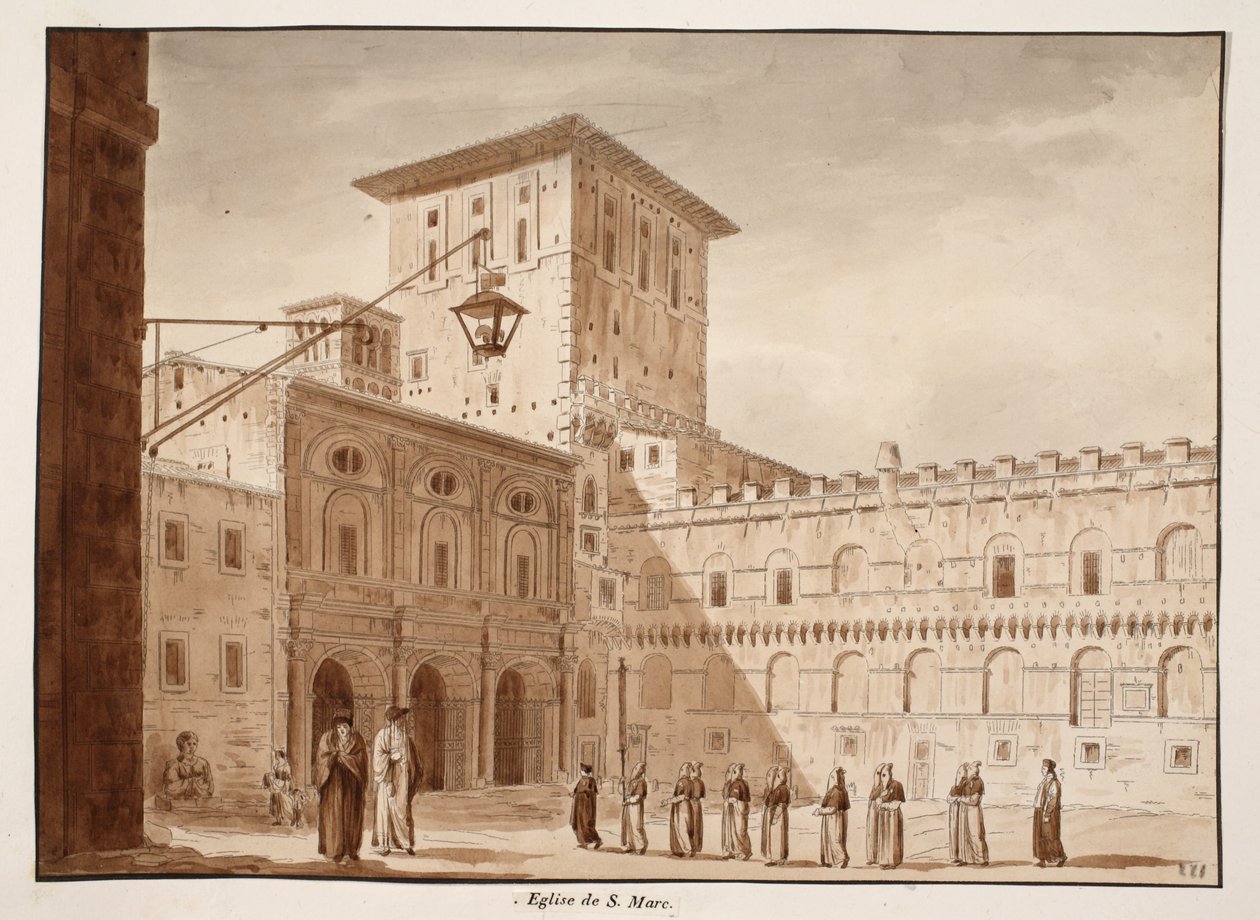 A Szent Márk-templom, 1833 (barna mosással készült rézkarc) alkotó: Agostino Tofanelli