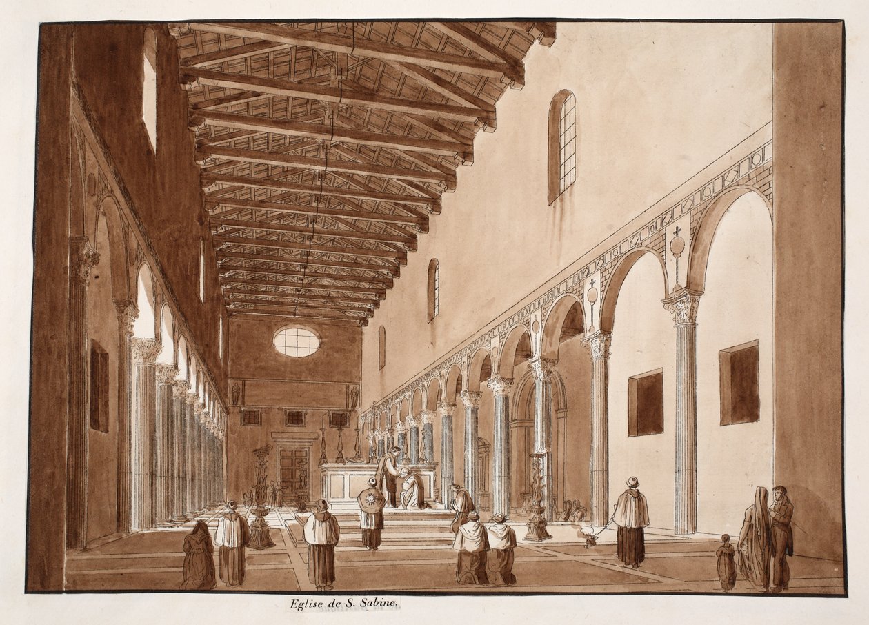 Santa Sabina templom, 1833 (barna mosással készült rézkarc) alkotó: Agostino Tofanelli