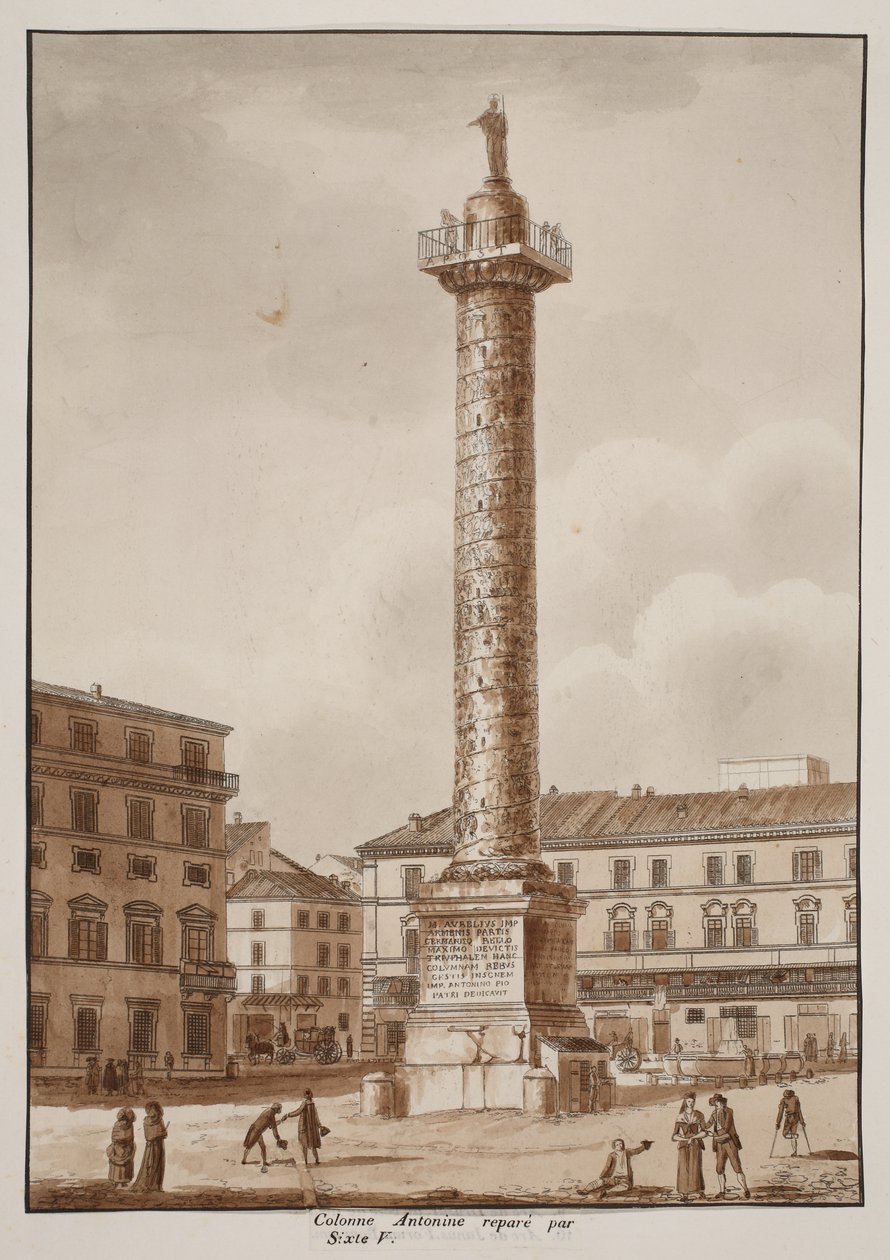 A Colonna Antonina, V. Sixtus által restaurálva, 1833 (metszet barna mosással) alkotó: Agostino Tofanelli