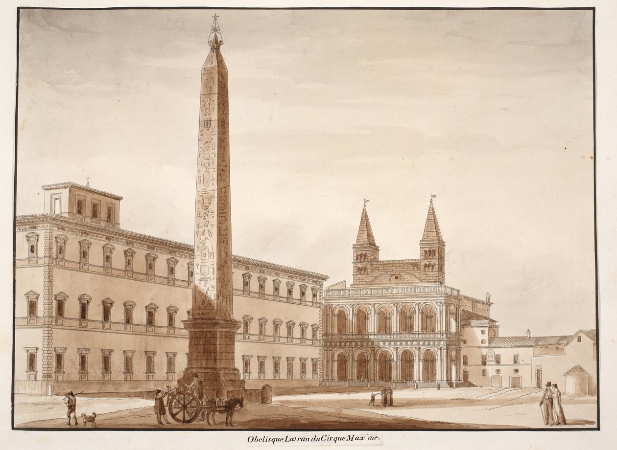 Lateráni obeliszk, a Circus Maximusból, 1833 (barna mosással készült rézkarc) alkotó: Agostino Tofanelli