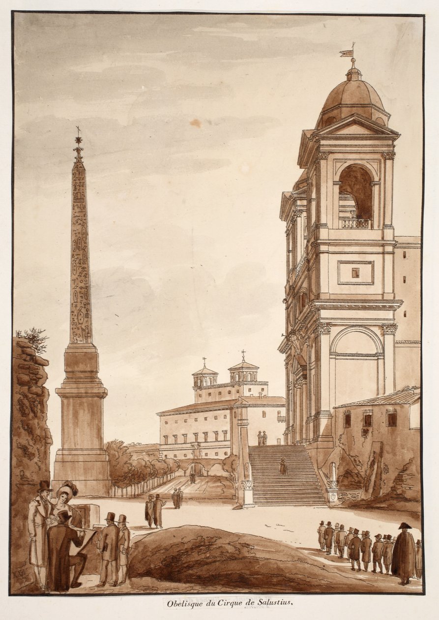 Az obeliszk a Sallustius Cirkuszból, 1833 (barna mosással készült rézkarc) alkotó: Agostino Tofanelli