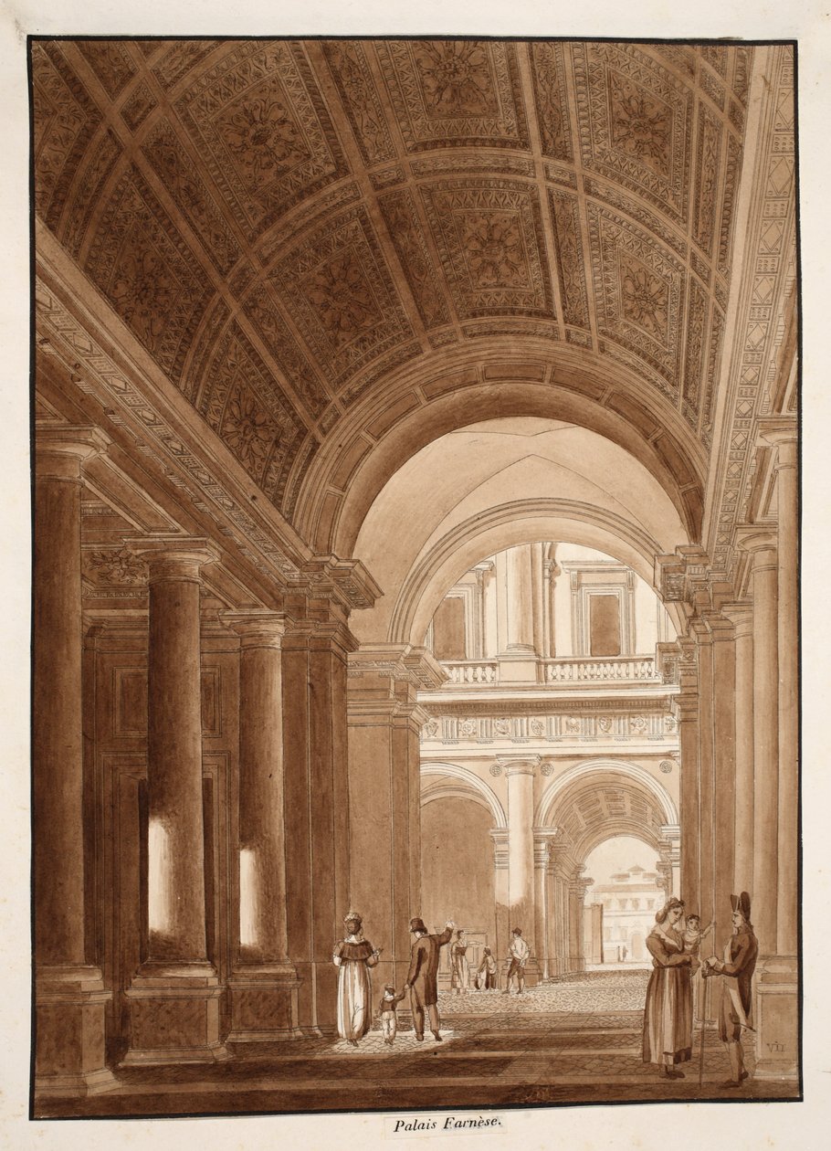 A Palazzo Farnese, 1833 (rézkarc barna mosással) alkotó: Agostino Tofanelli